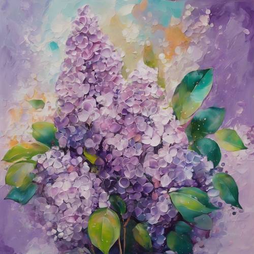 Un vivace dipinto astratto ispirato al colore e alla trama dei fiori lilla.