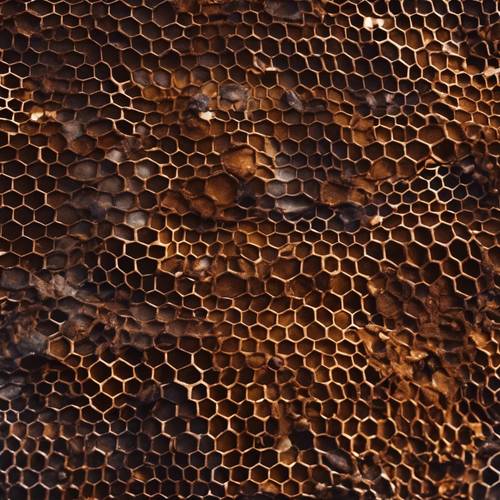 A unique dark honeycomb pattern made of rusted metal.