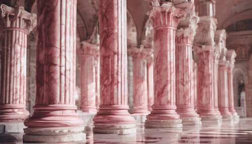 Colonne di marmo rosa e bianco che sostengono una grande struttura antica