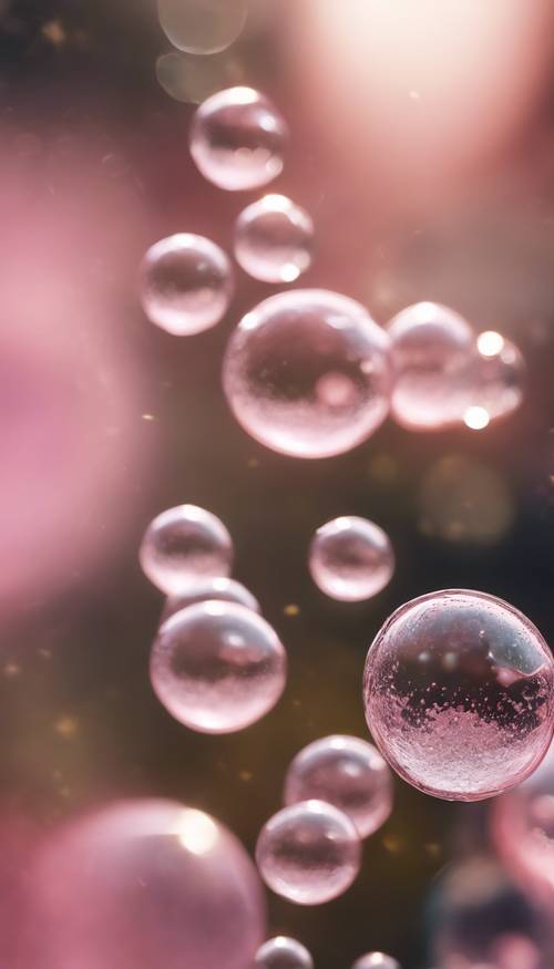 Pequeñas y delicadas burbujas rosadas capturadas en un momento justo antes de estallar.