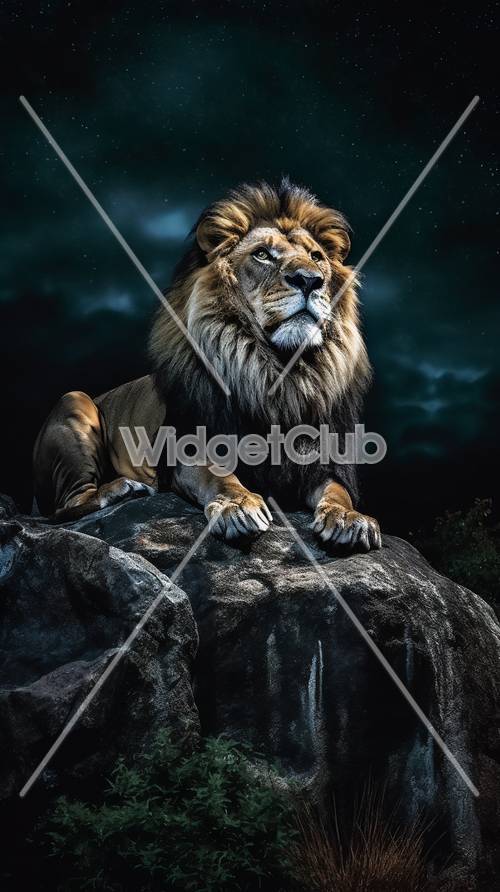 Majestic Lion Under Starry Sky