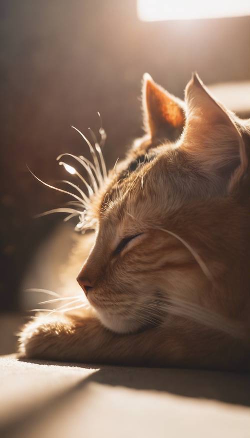 感恩节后，一只睡猫蜷缩在温暖的阳光下的照片。