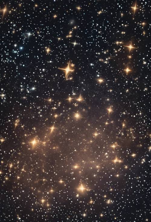 Parıldayan siyah yıldızlarla dolu gece gökyüzünü temsil eden bir desen.