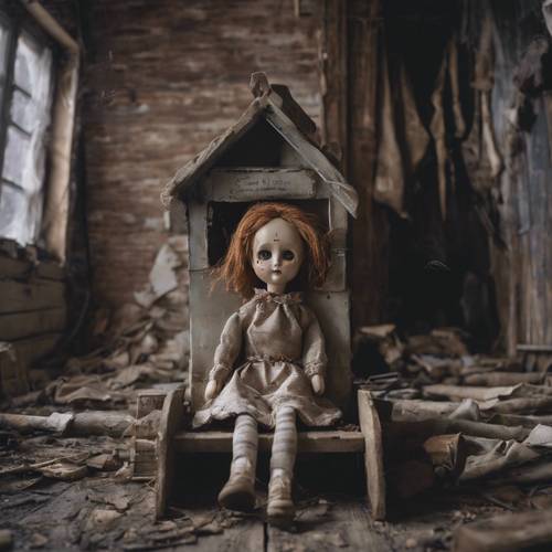 An abandoned doll in a forgotten attic, the poignant inscription 'Depression is the silent scream'. Тапет [a0eaa3353fac4701a3cd]