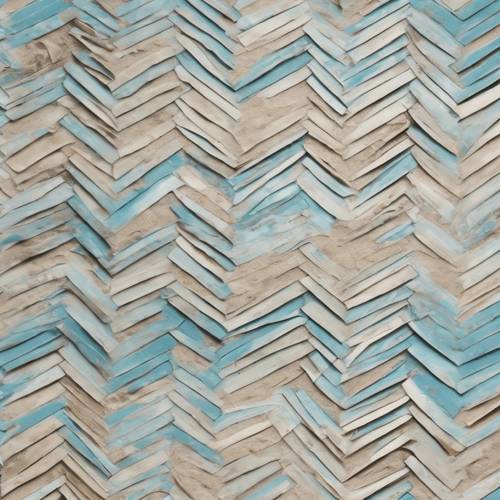 A classic herringbone pattern in sandy and light blue colors, reminiscent of a breezy beach day.
