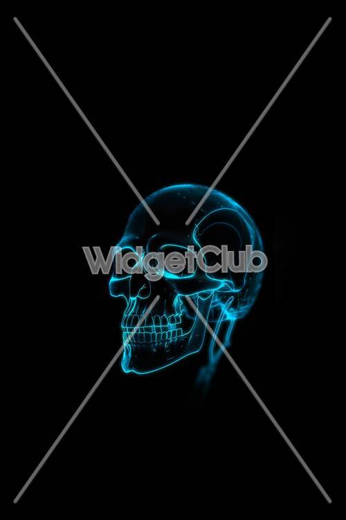 Blue Neon Skull Glow Background