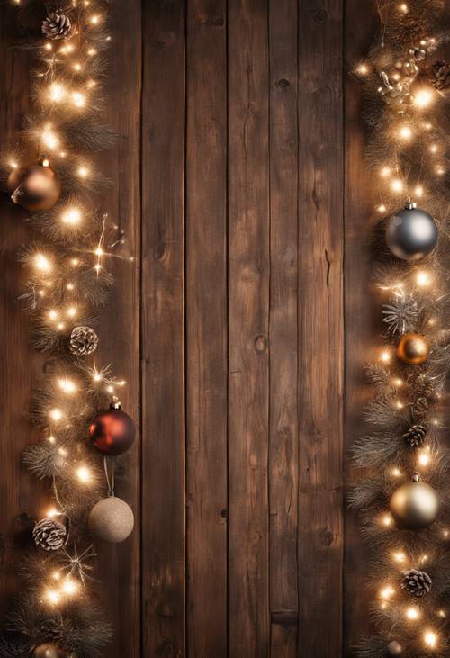 A rustic brown Christmas banner hung on a wood-paneled wall.