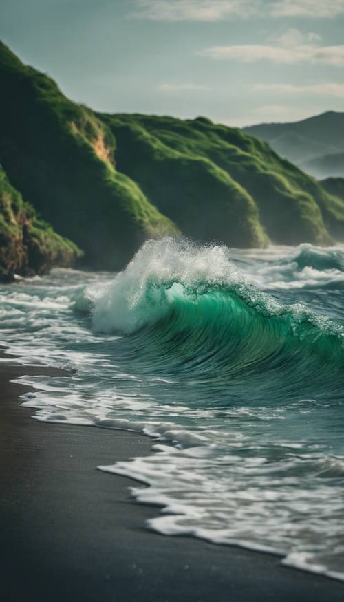 Motif de vagues vert foncé inspiré de la simplicité de la nature.