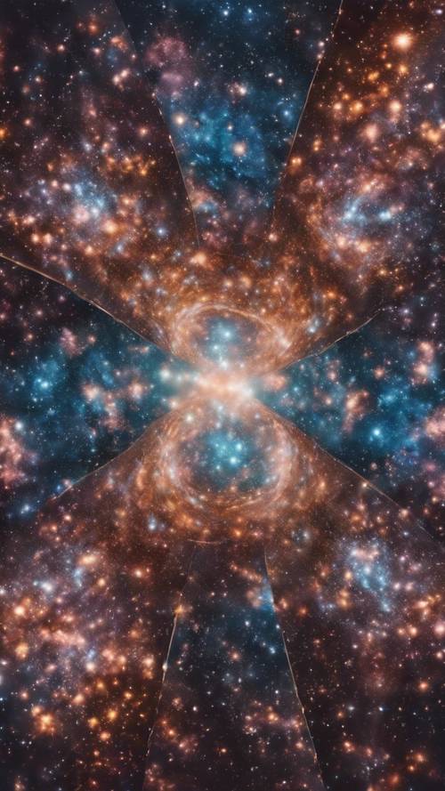 Ein endloser kaleidoskopischer Tunnel aus verschiedenen Kosmen und Galaxien