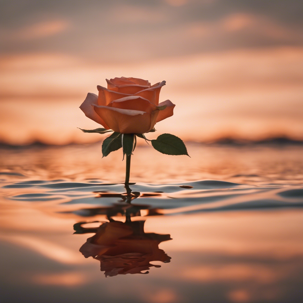 Beneath an orange summer sky, perfect rose-gold stripes sit in reflection on calm water. 벽지[dd0696752e384f478f9f]