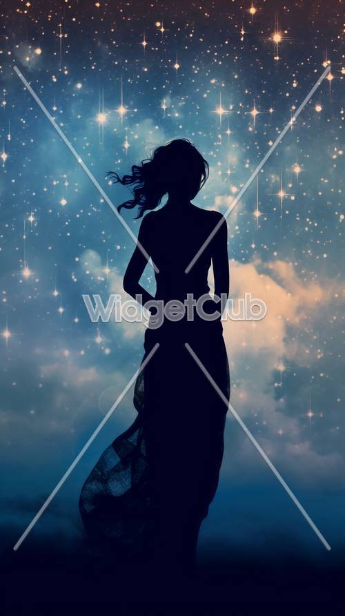 Starry Sky and Silhouette of a Woman