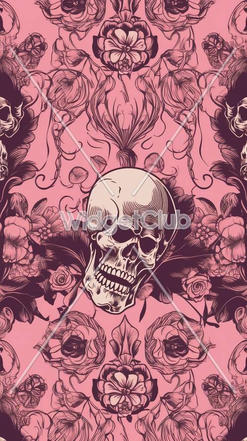 粉紅骷髏和玫瑰圖案