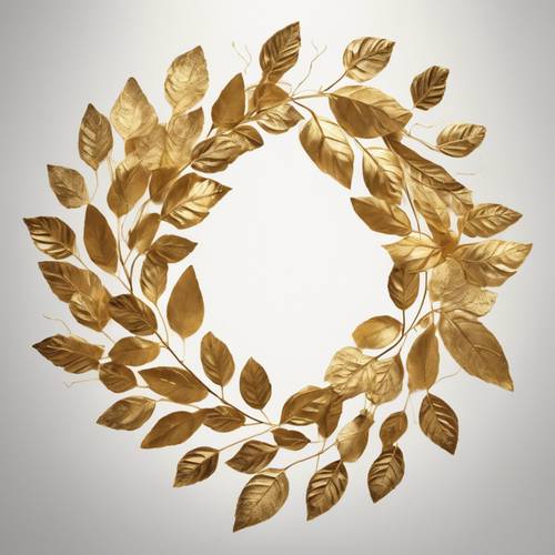 Dekoratif bir çelenk oluşturacak şekilde bir daire şeklinde özenle düzenlenmiş bir dizi altın yaprak.