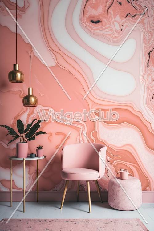 時尚的粉紅色和白色漩渦房間設計