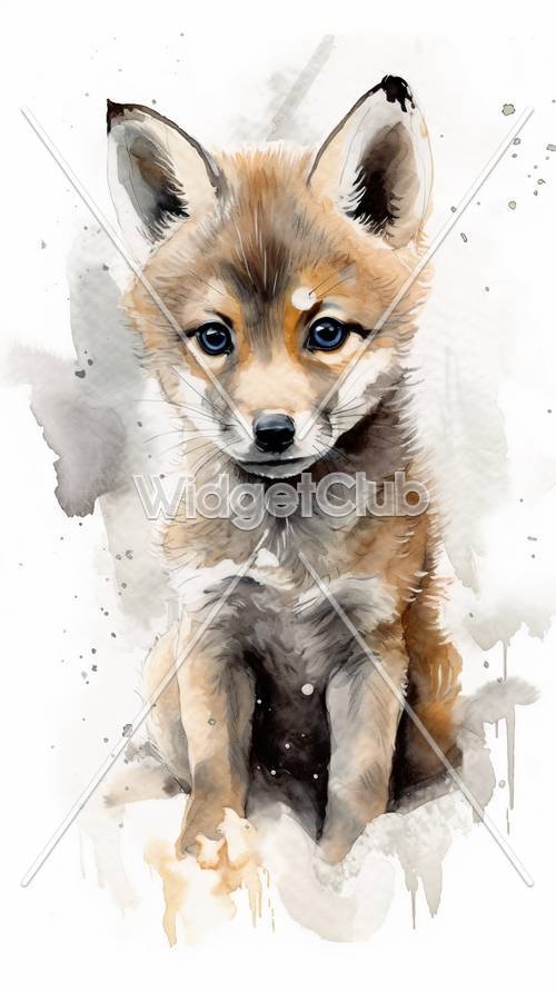 Cute Baby Fox in Watercolor Style
