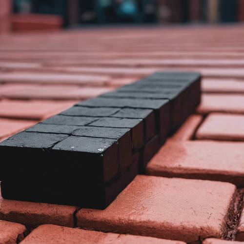 一块黑色的砖，在普通红砖中具有独特的特征。