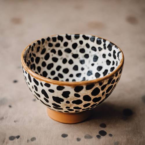 A close-up of a painted cheetah print on ceramic pottery.