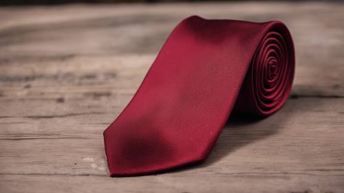 A grenadine red silk tie worn by a sharp dressed mafia boss.