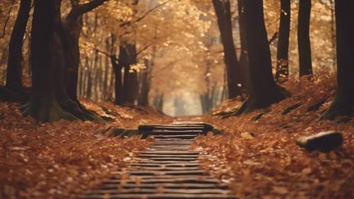 En un bosque de ensueño, citas estéticas que forman el camino de las hojas caídas de otoño.