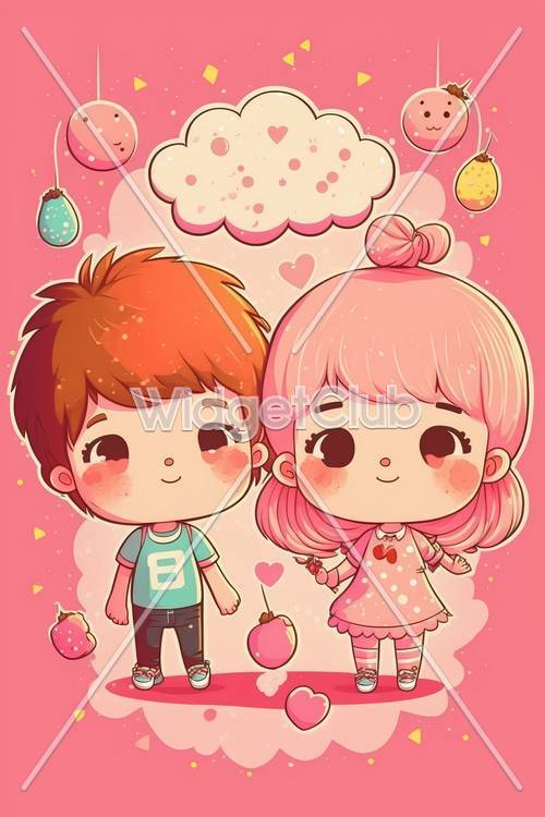 Cute Cartoon Kids on a Pink Background
