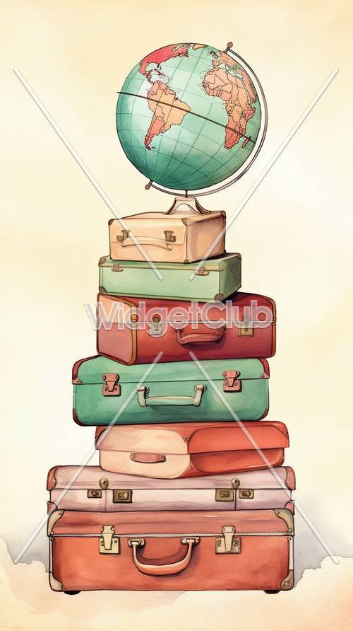 Pile de valises de voyage avec globe sur le dessus