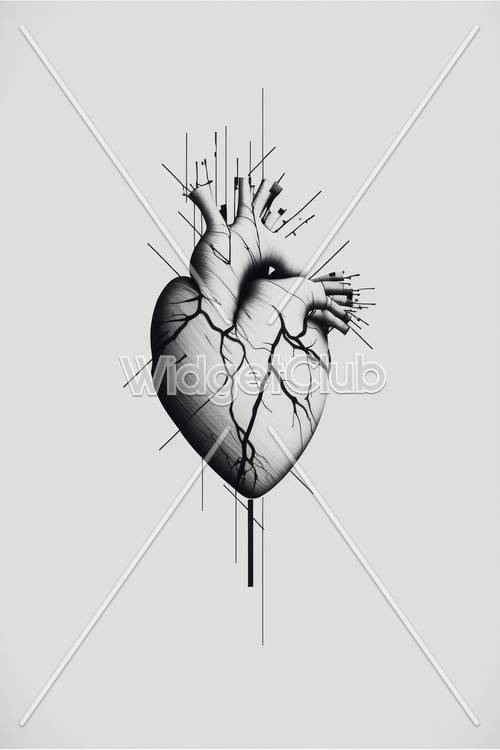 Abstract Heart Design with Lines and Cracks