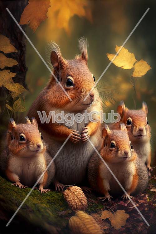 Jesienne wiewiórki w lesie