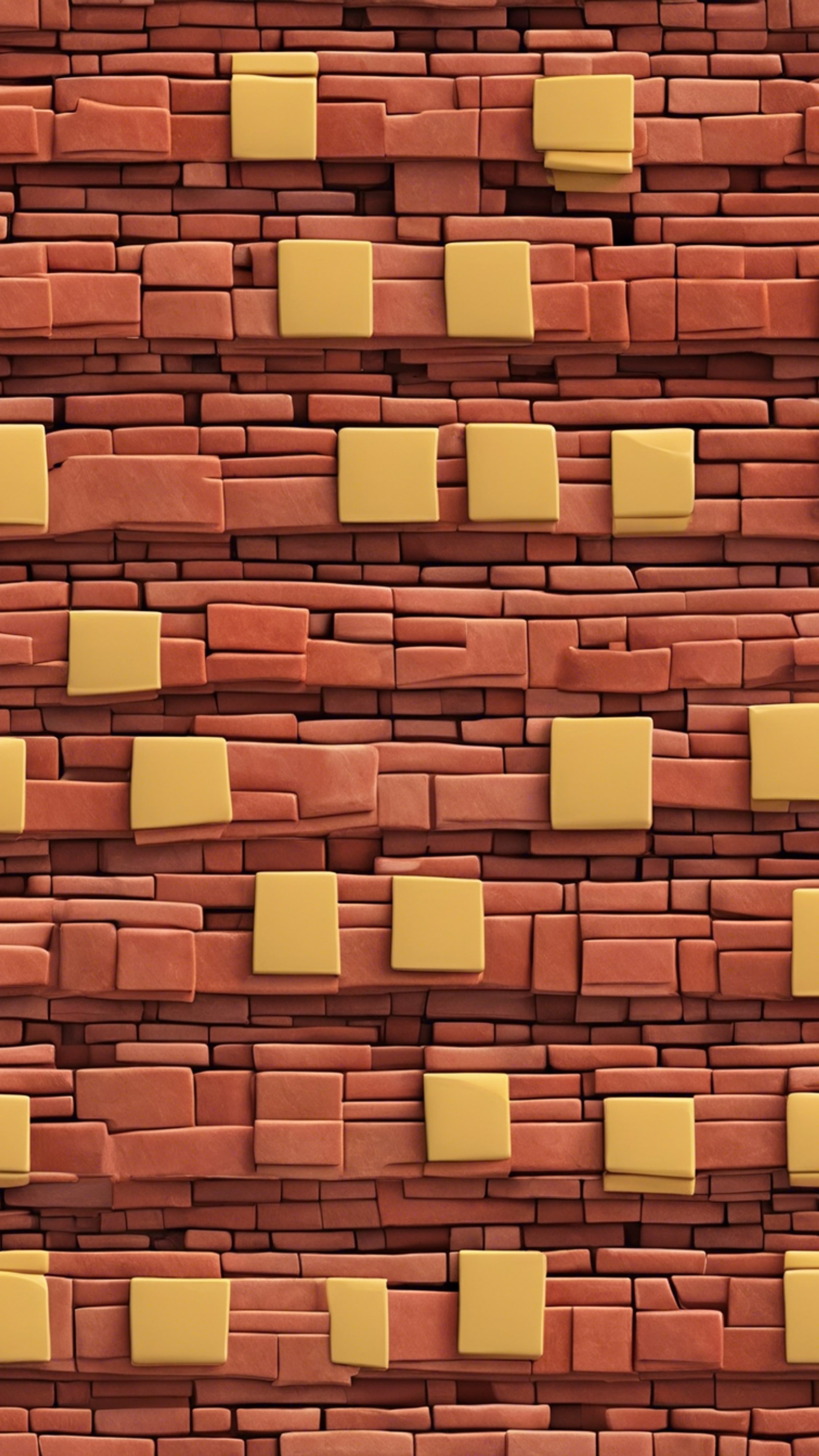A seamless pattern of red and yellow bricks arranged in an interlocking zigzag. 벽지[44455a9799a64fc6ae31]