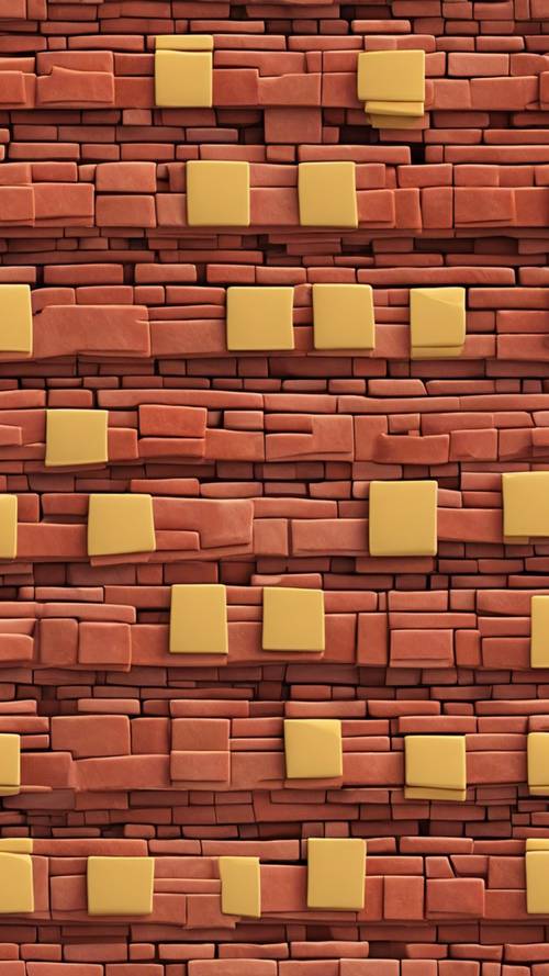 Um padrão perfeito de tijolos vermelhos e amarelos dispostos em zigue-zague entrelaçados.