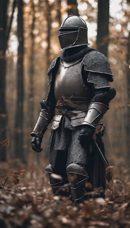 A knight wearing a dark metallic armor in a haunted forest Tapet [9cd46a9fa5ee44af89be]