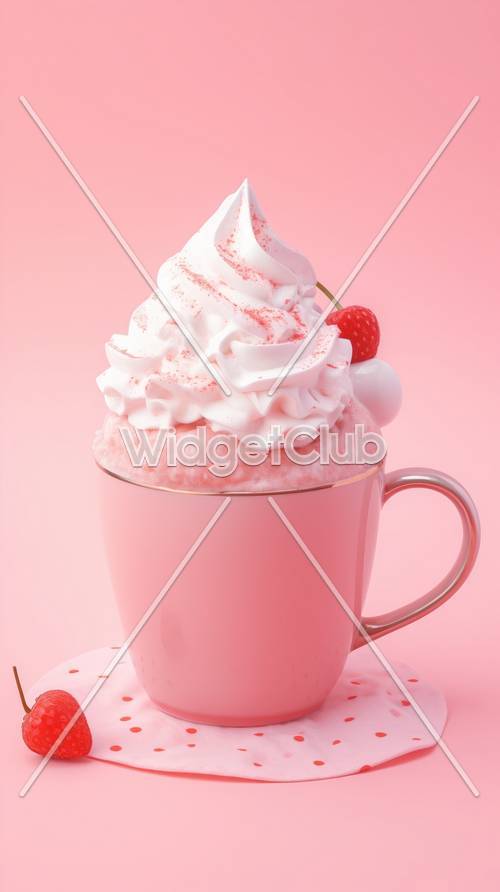 Pink Smoothie with Whipped Cream and Cherry on Top