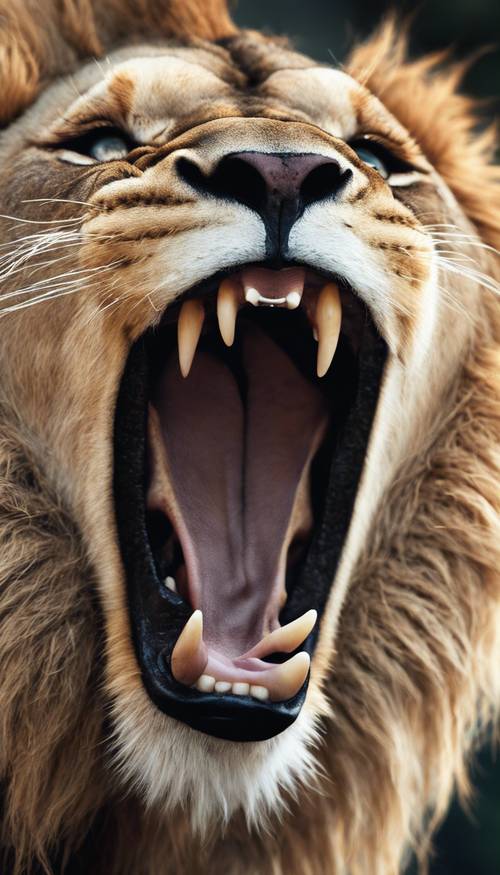 A detailed close-up of a roaring lion's face