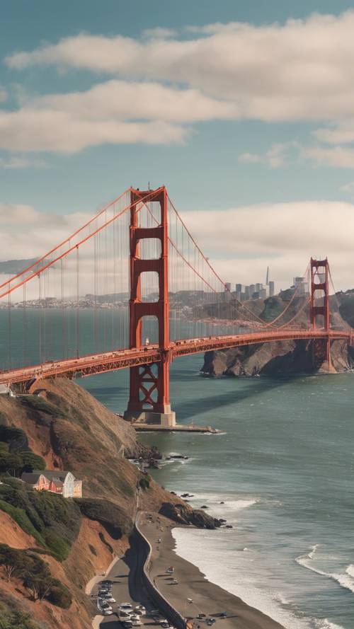 Uma vista excepcionalmente detalhada do horizonte de São Francisco pontuada pela imponente Ponte Golden Gate.