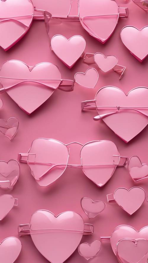 A pair of pink Y2K style 3D glasses in the shape of hearts. Wallpaper [6338e9d120a94859bfc6]