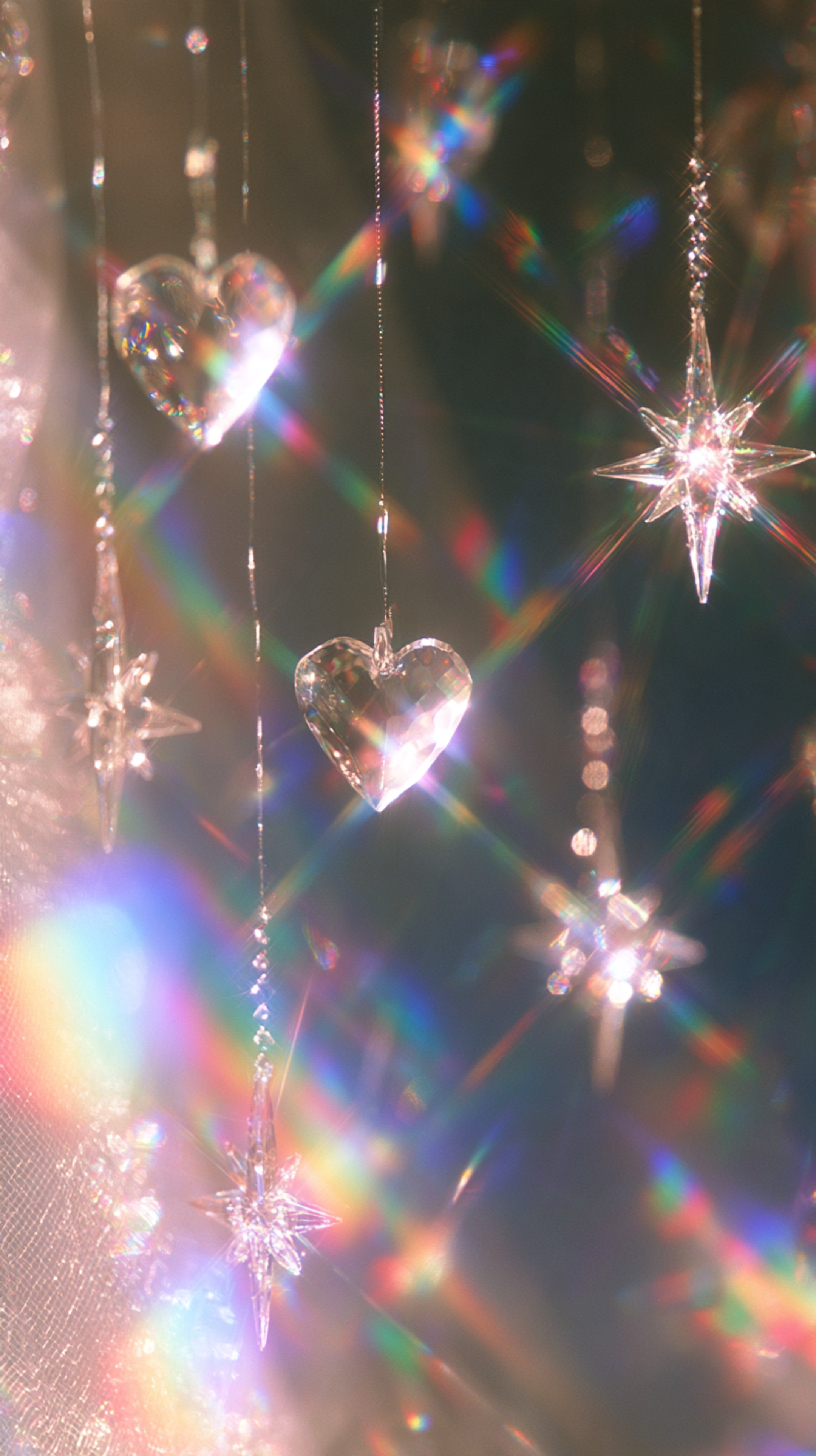 Shining Crystal Heart and Stars with Rainbow Light Обои[08b82184adaa4399a121]