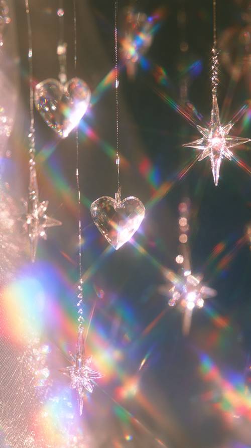 Shining Crystal Heart and Stars with Rainbow Light Wallpaper [08b82184adaa4399a121]