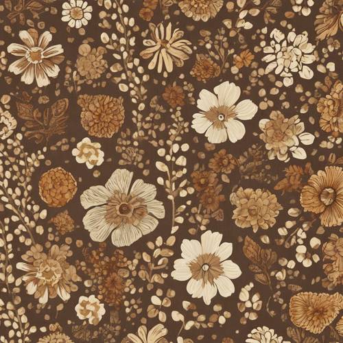 Flowery 70s patterned fabric swatch in earthy tones.