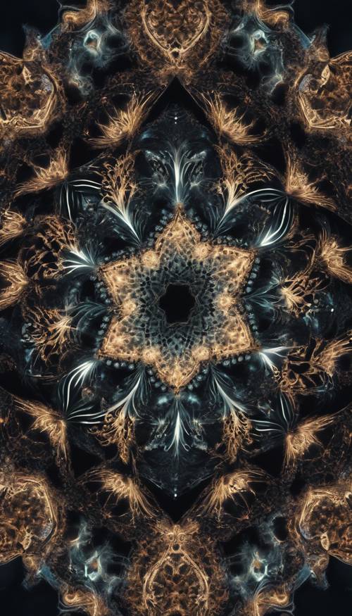 Digital creation of dark mandala pattern incorporating fractal elements. Tapeta [10107d205ffc41bcb97e]
