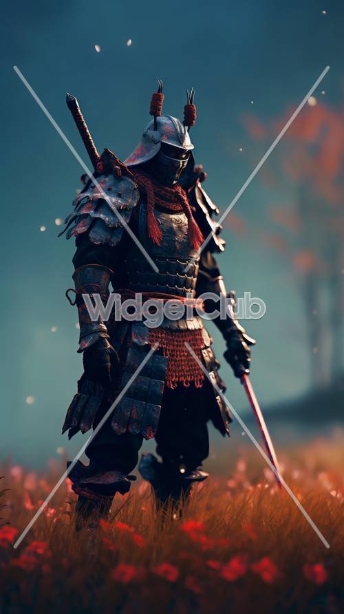 Guerreiro Samurai no outono