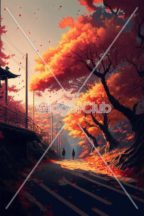 Autumn Stroll Under Fiery Leaves