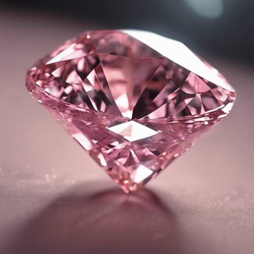 Vista ravvicinata in carati di un impeccabile diamante rosa che brilla sotto una luce soffusa.