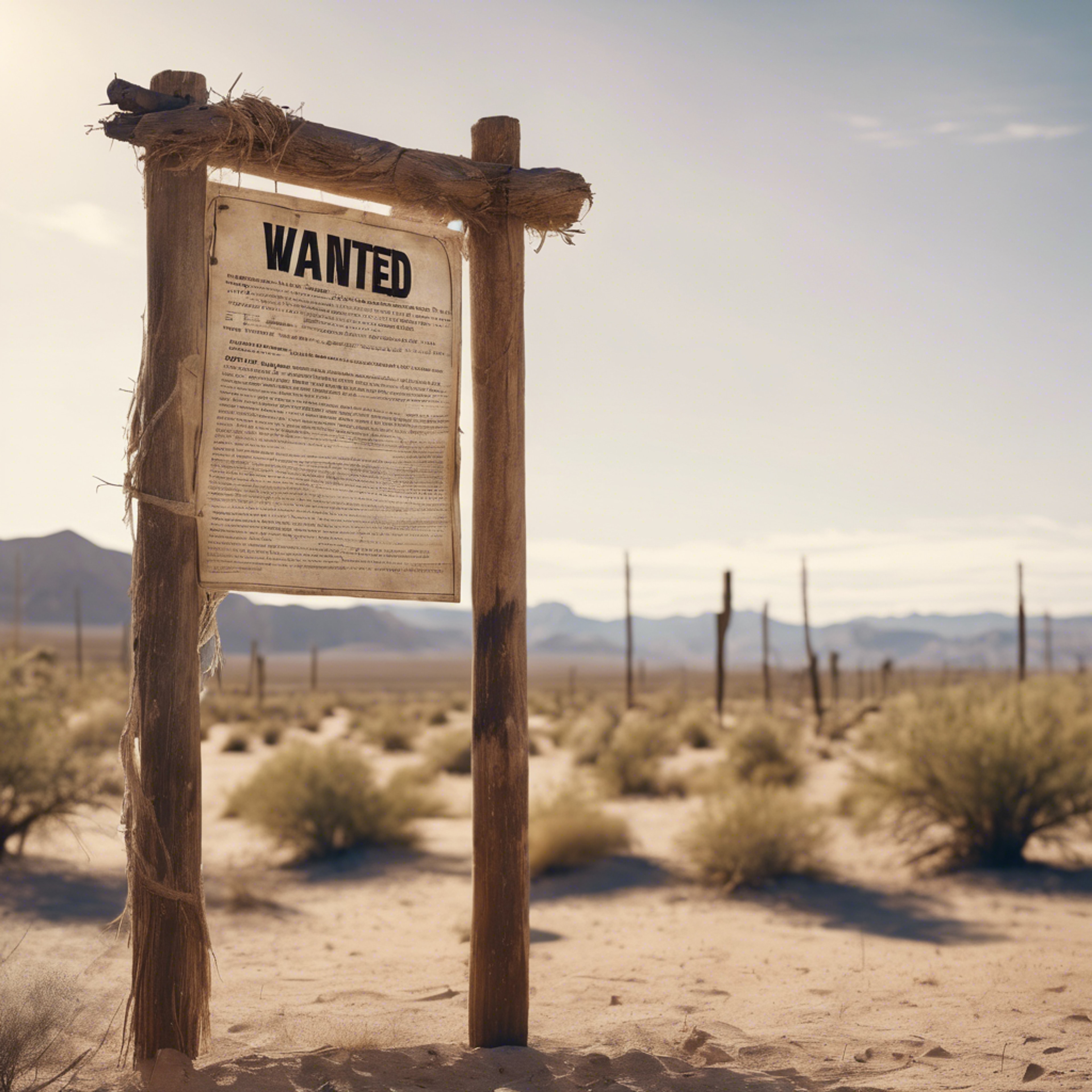 A wanted poster nailed to wooden post in a windy desert town, offering a reward in bold letters. Tapeta[1e032392f4784d5094da]
