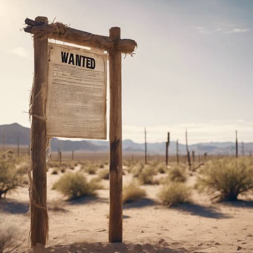 A wanted poster nailed to wooden post in a windy desert town, offering a reward in bold letters. Tapet [1e032392f4784d5094da]