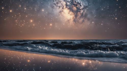 Uma noite estrelada refletida em um mar de veludo preto ondulante