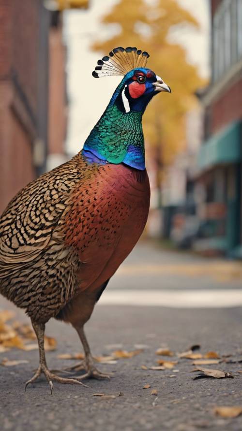 A funny cartoon of pheasants casually strolling the streets of a small Michigan town.