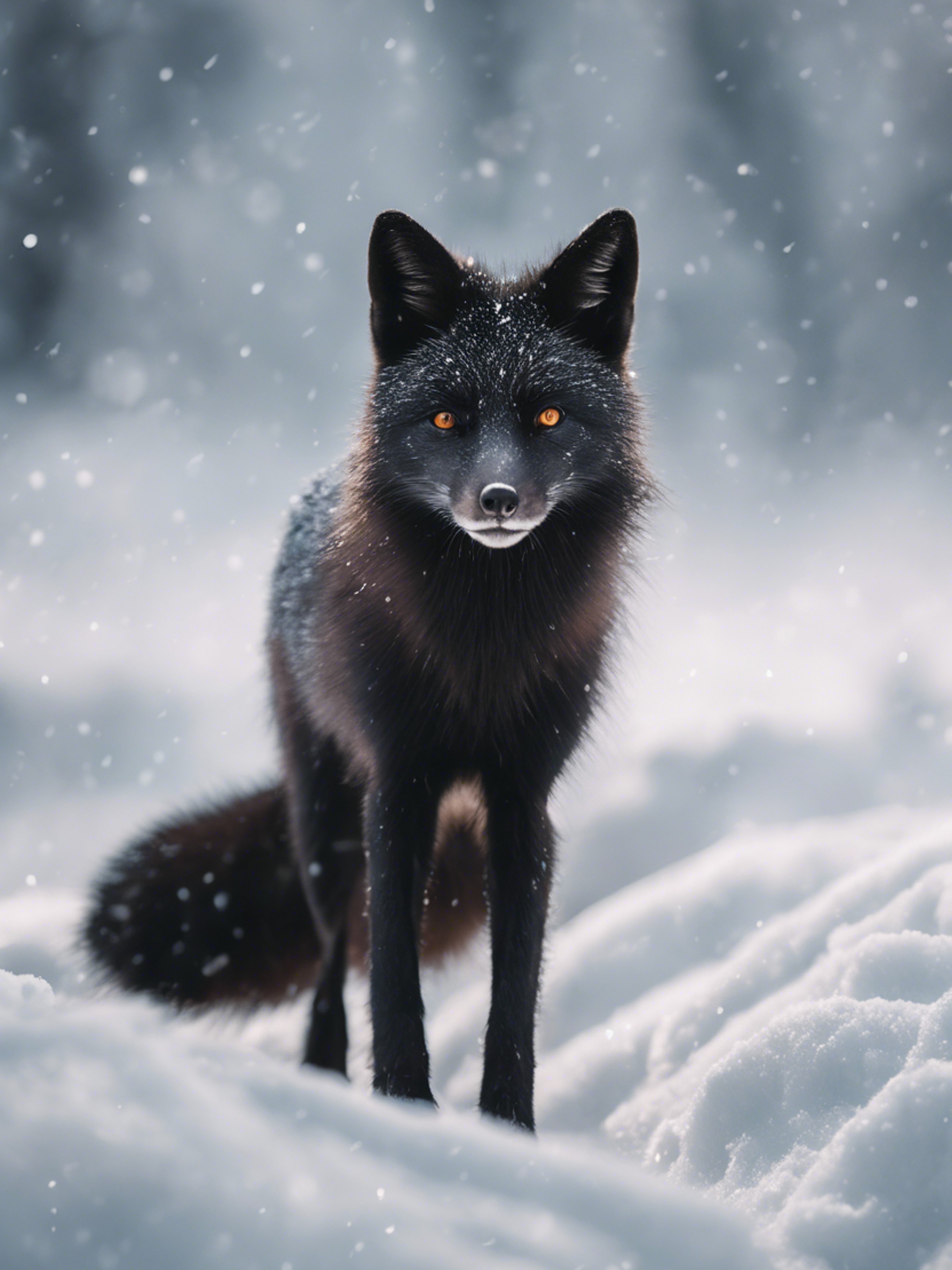 A quick black fox darting playfully in snowy wilderness. Wallpaper[953739cd4d2f4c7da3d9]