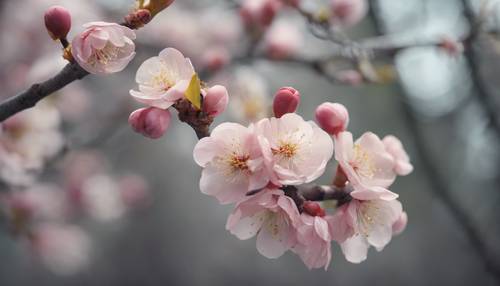 Japanese Ume blossoms gracefully dancing in the gentle breeze.