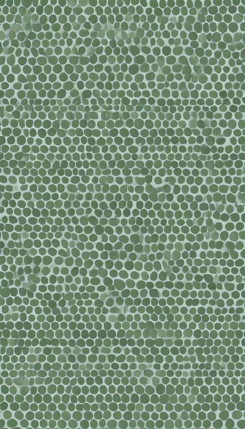 Geometrically perfect polka dot pattern presented on a sage green surface Tapet [25b5ee53343b471bbe1e]