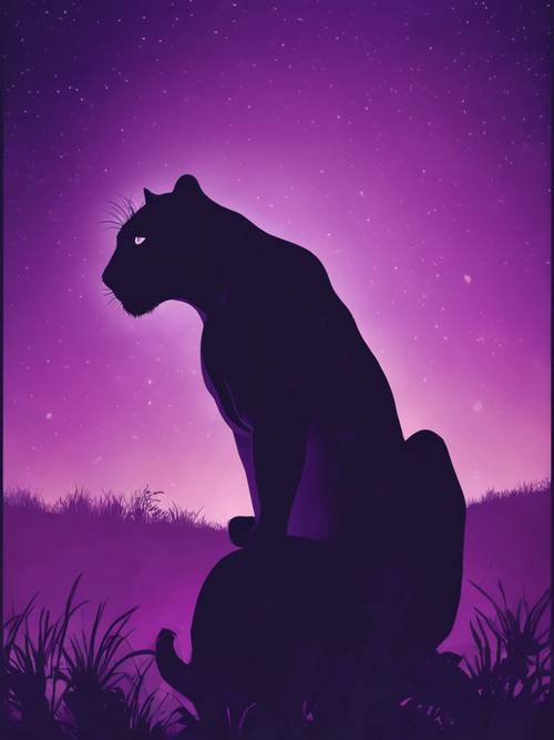 A silhouette of a crouching panther in the wild, set against a haunting purple night sky with a quote about bravery. Tapet [56444475bda54d0c92ca]