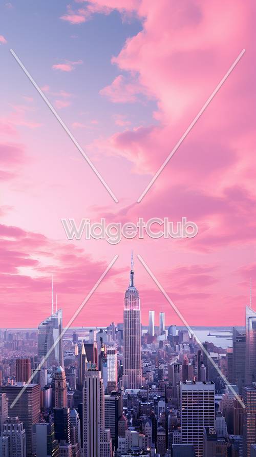 Cielo rosa sobre los rascacielos de la ciudad
